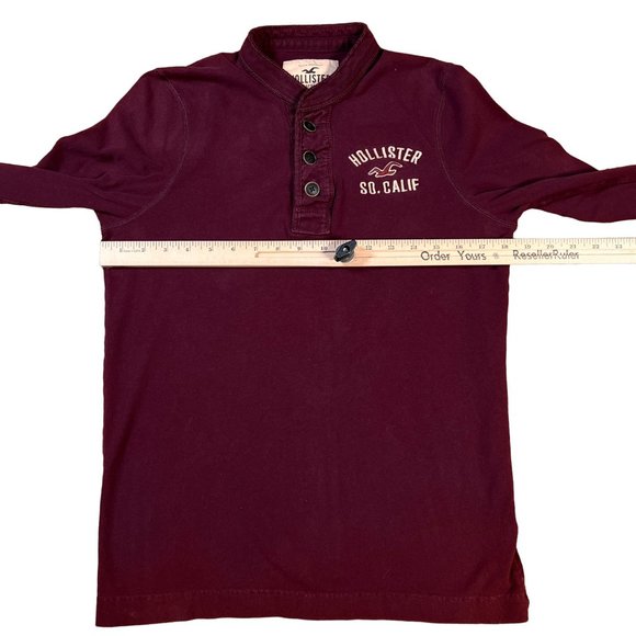 Hollister Shirt Women's Long Sleeve Quarter Button Up Embroidered Pullover Red M - Picture 5 of 13
